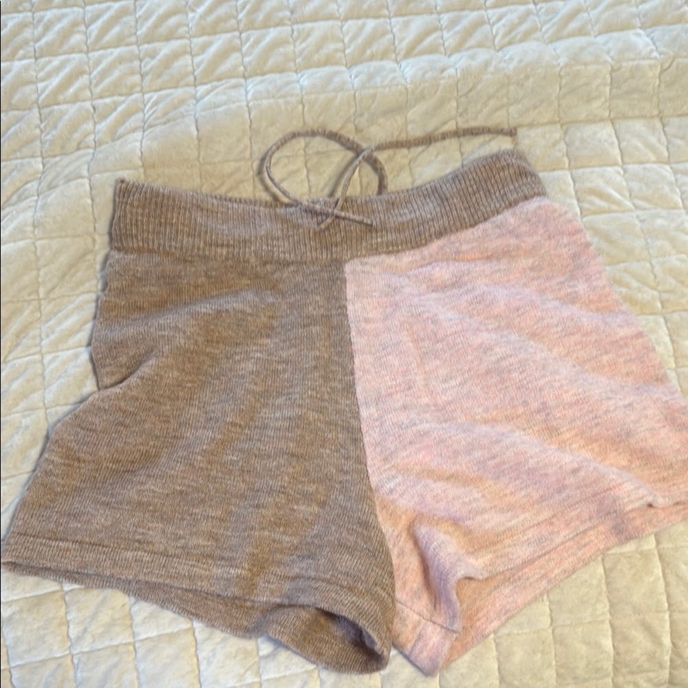 Anthropologie Two-Tone Knit Shorts - Brown and Pink side medium like new